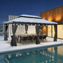 PURPLE LEAF Terrassen-Pavillon in Grau wetterfest mit Hardtop-Dach aus verzinktem Stahl, milchweiße Lichterkette