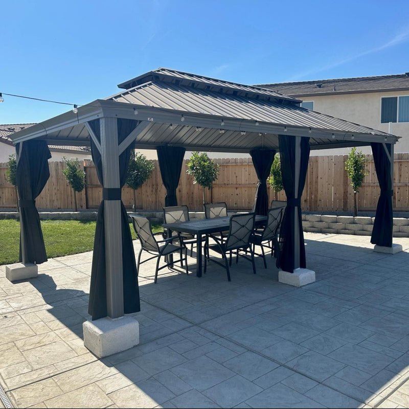 PURPLE LEAF Patio-Pavillon für den Garten Hardtop aus verzinktem Stahl mit verbesserten Vorhängen Arktis Grau