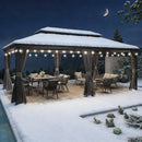 PURPLE LEAF Terrassen-Pavillon in Grau wetterfest mit Hardtop-Dach aus verzinktem Stahl, milchweiße Lichterkette