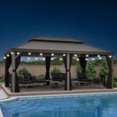 PURPLE LEAF Terrassenpavillon für den Garten | Hardtop mit verzinktem Stahlrahmen und Lichterkette  - transparent | Arktis Grau