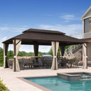 Purple Leaf Bronzer Hardtop-Gartenpavillon für Terrasse mit verzinktem Stahl-Doppeldach, Netz und Vorhängen