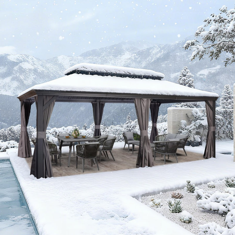 PURPLE LEAF Grau Alu Pavillon Wasserdicht Stabil Winterfest Wetterfest Gartenpavillon mit 4 Doppel Seitenteile Hardtop Pavillon mit Stahldach