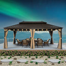 PURPLE LEAF Outdoor-Hardtop-Pavillon für den Garten, bronzefarbenes Doppel-Dach, Aluminiumrahmen, mit Lichterkette - klar