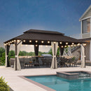 Purple Leaf Bronzer Hardtop-Gartenpavillon mit, verzinktem Stahl-Doppeldach, Netz und Vorhängen, klaren Lichterketten