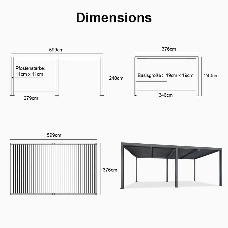 PURPLE LEAF Lamellen Pergola Outdoor Aluminium Pergola Freistehend Pergola mit Lamellendach Einstellbar Hardtop Pavillon,mit Geeignet für Garten Terrasse Hinterhof,Grau