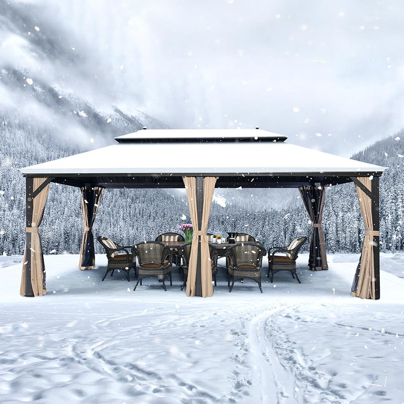 PURPLE LEAF Alu Pavillon Wasserdicht Stabil Winterfest Gartenpavillon mit Moskitonetz Hardtop Pavillon mit Stahldach, Bronze