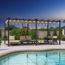 PURPLE LEAF Pergola Metall Garten Pavillon Aluminium Gazebo Wasserdicht Stabil Winterfest Gartenpavillon Mit Sonnenschutz Überdachung -milchweiße Lichterkette