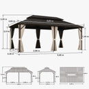 Purple Leaf Bronzer Hardtop-Gartenpavillon für Terrasse mit verzinktem Stahl-Doppeldach, Netz und Vorhängen