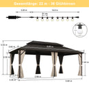 Purple Leaf Bronzer Hardtop-Gartenpavillon mit, verzinktem Stahl-Doppeldach, Netz und Vorhängen, milchweißen Lichterketten
