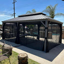 PURPLE LEAF Terrassenpavillon für den Garten | Hardtop mit verzinktem Stahlrahmen und Lichterkette | Arktis Grau