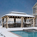 Purple Leaf Bronzer Hardtop-Gartenpavillon mit, verzinktem Stahl-Doppeldach, Netz und Vorhängen, klaren Lichterketten