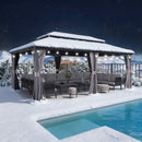 PURPLE LEAF Grauer Hardtop Pavillon mit robustem Doppeldach aus verzinktem Stahl und milchweißen Lichterketten