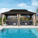 Purple Leaf Bronzer Hardtop-Gartenpavillon für Terrasse mit verzinktem Stahl-Doppeldach, Netz und Vorhängen