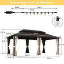 Purple Leaf Bronzer Hardtop-Gartenpavillon mit, verzinktem Stahl-Doppeldach, Netz und Vorhängen, klaren Lichterketten