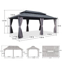 PURPLE LEAF Grauer Hardtop-Pavillon mit robustem Doppel-Dach aus verzinktem Stahl und Lichterkette - transparent