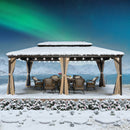 PURPLE LEAF Hardtop Pavillon für den Garten, bronzefarbenes Doppel-Dach, Aluminiumrahmen, mit milchweißer Lichterkette