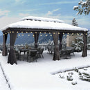 PURPLE LEAF Terrassen-Pavillon für den Garten, graues Hardtop-Dach aus verzinktem Stahl, Vordach mit Lichterkette - transparent