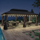 PURPLE LEAF Terrassen-Pavillon in Grau wetterfest mit Hardtop-Dach aus verzinktem Stahl, milchweiße Lichterkette