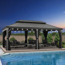 PURPLE LEAF Outdoor Hardtop Pavillon in Hellgrau mit Aluminiumrahmen und Doppel-Dach, mit milchweißer Lichterkette