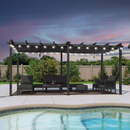 PURPLE LEAF Pergola Metall Garten Pavillon  Wasserdicht Stabil Winterfest Gartenpavillon Mit Sonnenschutz Überdachung mit Lichterkette - transparent