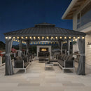 PURPLE LEAF Terrassen-Pavillon für den Garten, graues Hardtop-Dach aus verzinktem Stahl, Vordach mit Lichterkette - transparent