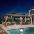 PURPLE LEAF Hardtop Pavillon für den Garten, bronzefarbenes Doppel-Dach, Aluminiumrahmen, mit milchweißer Lichterkette