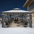 PURPLE LEAF Terrassen-Pavillon in Grau wetterfest mit Hardtop-Dach aus verzinktem Stahl, milchweiße Lichterkette