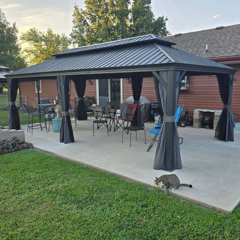 PURPLE LEAF Grau Alu Pavillon Wasserdicht Stabil Winterfest Wetterfest Gartenpavillon mit 4 Doppel Seitenteile Hardtop Pavillon mit Stahldach