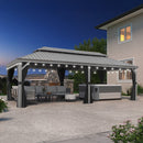 PURPLE LEAF Outdoor Hardtop Pavillon in Hellgrau mit Aluminiumrahmen und Doppel-Dach, mit milchweißer Lichterkette