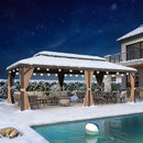 PURPLE LEAF Hardtop Pavillon für den Garten, bronzefarbenes Doppel-Dach, Aluminiumrahmen, mit milchweißer Lichterkette