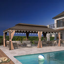 PURPLE LEAF Hardtop Pavillon für den Garten, bronzefarbenes Doppel-Dach, Aluminiumrahmen, mit milchweißer Lichterkette