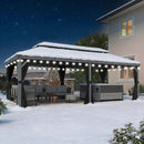 PURPLE LEAF Outdoor Hardtop Pavillon in Hellgrau mit Aluminiumrahmen und Doppel-Dach, mit milchweißer Lichterkette