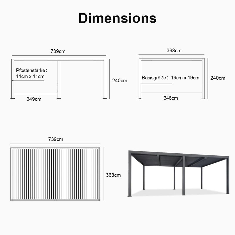 PURPLE LEAF Lamellen Pergola Outdoor Aluminium Pergola Freistehend Pergola mit Lamellendach Einstellbar Hardtop Pavillon,mit Geeignet für Garten Terrasse Hinterhof,Grau