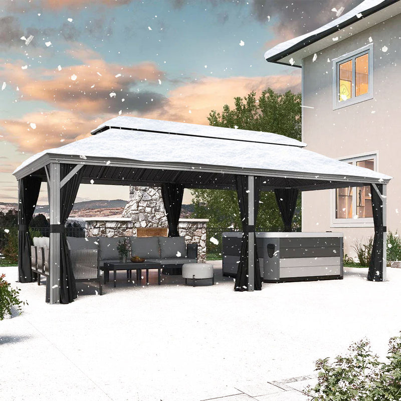 PURPLE LEAF Patio-Pavillon für den Garten Hardtop aus verzinktem Stahl mit verbesserten Vorhängen Arktis Grau