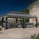 PURPLE LEAF Terrassenpavillon für den Garten | Hardtop mit verzinktem Stahlrahmen und Lichterkette  - transparent | Arktis Grau