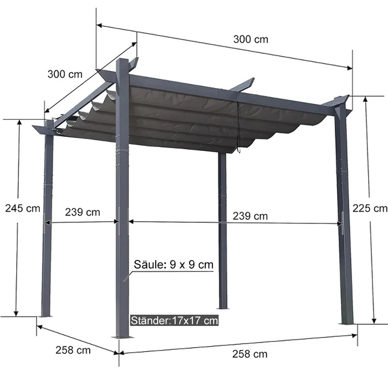 PURPLE LEAF Garten Pergola mit Vorhang Aluminium-Rahmen Outdoor Terrasse Pavillon mit Seitenschutzvorhänge Sonnendach mit Schiebedach  Grau