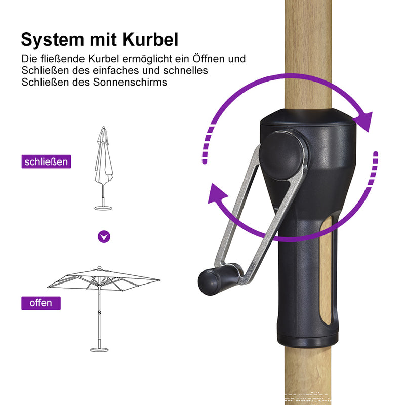 PURPLE LEAF Holzoptik Sonnenschirm Mittelsäulenschirm aus Aluminium Marktschirm für Balkon Market Garten