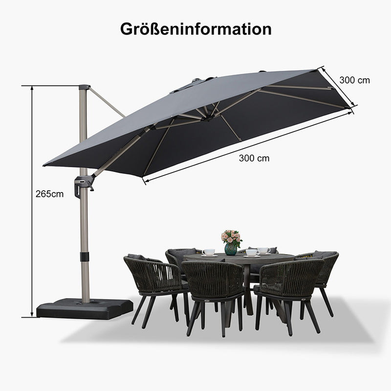 PURPLE LEAF Deluxe - Aluminium Outdoor Patio-Sonnenschirm Quadratisch  Edel, windfest und vielseitig einstellbar