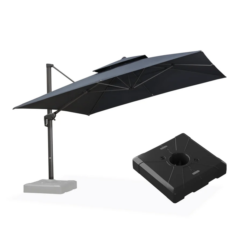 PURPLE LEAF Doppeldach-Kantilever-Terrassenschirm mit Schirmständer UV50+ Verblasungsbeständiger Outdoor-Sonnenschirm