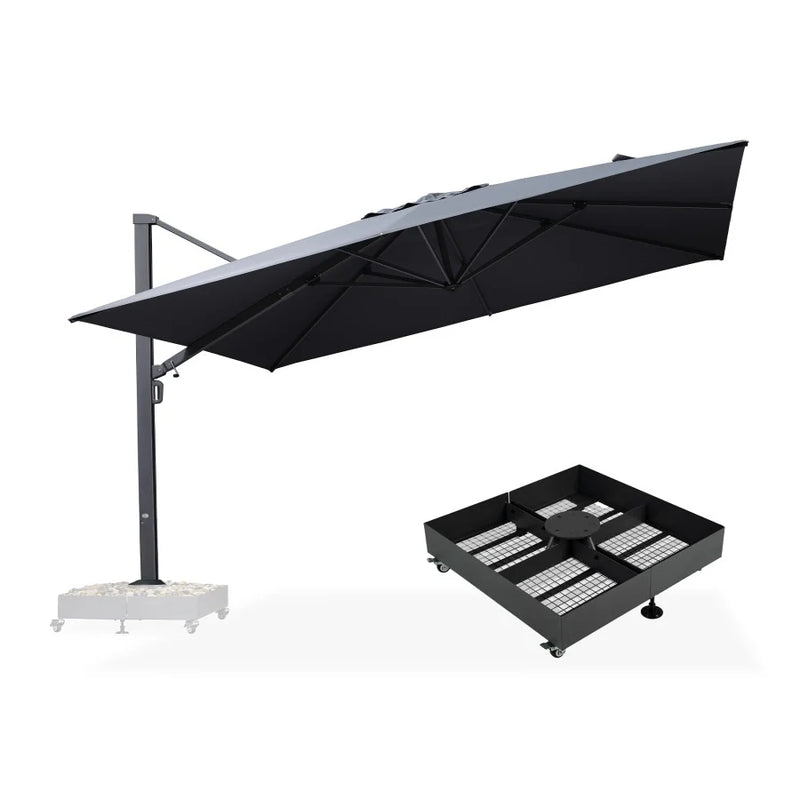 PURPLE LEAF Großer Outdoor-Alu-Sonnenschirm, Freischwebender Terrassenschirm mit Schirmständer