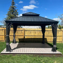 PURPLE LEAF Grau Alu Pavillon Wasserdicht Stabil Winterfest Wetterfest Gartenpavillon mit 4 Doppel Seitenteile Hardtop Pavillon mit Stahldach