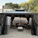 PURPLE LEAF Grau Alu Pavillon Wasserdicht Stabil Winterfest Wetterfest Gartenpavillon mit 4 Doppel Seitenteile Hardtop Pavillon mit Stahldach