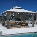 PURPLE LEAF Terrassen-Pavillon in Grau wetterfest mit Hardtop-Dach aus verzinktem Stahl, milchweiße Lichterkette