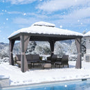 PURPLE LEAF Grau Alu Pavillon Wasserdicht Stabil Winterfest Wetterfest Gartenpavillon mit 4 Doppel Seitenteile Hardtop Pavillon mit Stahldach