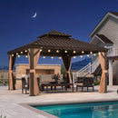 PURPLE LEAF Outdoor-Hardtop-Pavillon für den Garten, bronzefarbenes Doppel-Dach, Aluminiumrahmen, mit Lichterkette - klar