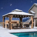 PURPLE LEAF Hardtop Pavillon für den Garten, bronzefarbenes Doppel-Dach, Aluminiumrahmen, mit milchweißer Lichterkette