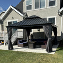 PURPLE LEAF Grau Alu Pavillon Wasserdicht Stabil Winterfest Wetterfest Gartenpavillon mit 4 Doppel Seitenteile Hardtop Pavillon mit Stahldach