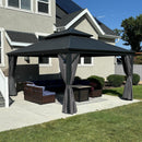 PURPLE LEAF Grau Alu Pavillon Wasserdicht Stabil Winterfest Wetterfest Gartenpavillon mit 4 Doppel Seitenteile Hardtop Pavillon mit Stahldach