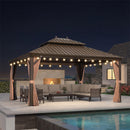 PURPLE LEAF Outdoor-Hardtop-Pavillon für den Garten, bronzefarbenes Doppel-Dach, Aluminiumrahmen, mit Lichterkette - klar