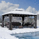 PURPLE LEAF Terrassen-Pavillon für den Garten, graues Hardtop-Dach aus verzinktem Stahl, Vordach mit Lichterkette - transparent